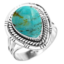 Load image into Gallery viewer, Genuine Turquoise 10x14mm Pear &amp; .925 Silver Plated Handmade Solitaire Ring (Size-6)
