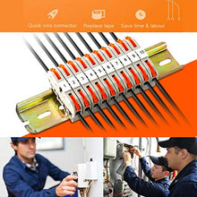 Load image into Gallery viewer, DIN Rail Terminal Blocks Kit, with 20pcs Universal Compact Connectors, 2pcs Connection Bar, 2pcs Marker Strip, 2pcs DIN Rail Terminal End Block, 20pcs Screws, with Transparent Storage Box, 28-12 AWG
