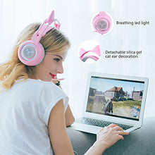Load image into Gallery viewer, SOMIC G951pink Gaming Headset for PC, PS4, Laptop: 7.1 Virtual Surround Sound Detachable Cat Ear Headphones LED, USB, Lightweight Self-Adjusting Over Ear Headphones for Girlfriend Women
