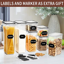 Load image into Gallery viewer, Airtight Food Storage Containers Set with Lids - 24 PCS, BPA Free Kitchen and Pantry Organization, PRAKI Plastic Leak-proof Canisters for Cereal Flour &amp; Sugar - Labels &amp; Marker, Black
