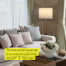 Load image into Gallery viewer, Brightech Lucas - Mid Century Modern Floor Lamp For Bedroom Reading - Brighten Living Room Corners with A Free Standing Light - Tall Office Lighting With Drum Shade &amp; Handsome Wood Finish
