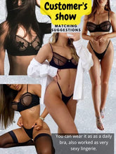 Load image into Gallery viewer, Kaei&amp;Shi Sexy Lingerie for Women,Ruffle 2 Piece Lace Lingerie Set,Underwire Ribbed Bra and Panty Sets Valentine Black Medium
