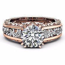 Load image into Gallery viewer, Women Color Separation CZ Diamond Rose Gold Floral Wedding Engagement Ring (8, Silver)
