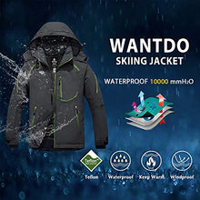 Load image into Gallery viewer, Wantdo Men's Mountain Waterproof Snow Jacket Warm Rain Coat Dark Grey &amp; Grass Green S
