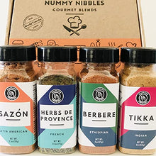 Load image into Gallery viewer, Global Spice Collection Gift Set - Nummy Nibbles World Traveler 4-Pack Herb, Spice &amp; Seasoning Blends - No Salt, No Sugar, Whole30 Approved, Vegan , Keto, Paleo
