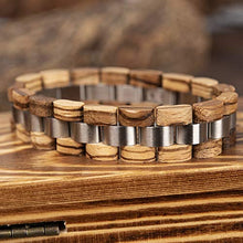 Load image into Gallery viewer, BOBO BIRD Mens Wooden Bracelet Stylish Wood &amp; Stainless Steel Combined Wooden Bangle Jewelry Great Gift for Men (S05-3)
