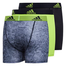 Load image into Gallery viewer, adidas Kids-Boy's Performance Boxer Briefs Underwear (3-Pack), Hinder Black Semi Solar Slime/Black Black/Semi Solar Slime, Medium
