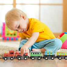 Load image into Gallery viewer, DeXop Wooden Train Set, Toy Train Sets for Kids, Wood Train Set for Toddlers,12PCS Toy Trains for 1 2 3 4 Year Old Boys
