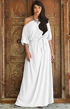 Load image into Gallery viewer, KOH KOH Womens Long Sexy One Off Shoulder Flowy Casual 3/4 Short Sleeve Cocktail Wedding Party Guest Maternity Gown Gowns Maxi Dress Dresses, Ivory White M 8-10
