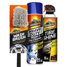 Load image into Gallery viewer, Armor All Wheel and Tire Cleaner and Tire Shine Kit, Heavy Duty Car Wheel Cleaner, Extreme Tire Shine Spray and Wash Brush - 3 Count
