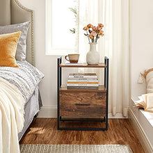 Load image into Gallery viewer, SONGMICS Nightstand, End Table, Fabric Drawer with MDF Front, for Bedroom Closet Dorm, Steel Frame, Industrial, Rustic Brown and Black ULGS102B01
