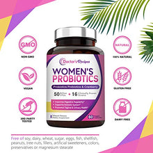 Load image into Gallery viewer, Doctor's Recipes Women’s Probiotic, 60 Caps 50 Billion CFU 16 Strains, with Organic Prebiotics Cranberry, Digestive Immune Vaginal &amp; Urinary Health, Shelf Stable, Delayed Release, No Soy Gluten Dairy
