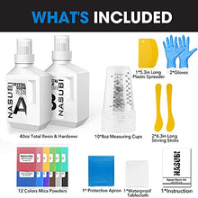Load image into Gallery viewer, Epoxy Resin Crystal Clear Resin Kit 40oz - Clear Casting &amp; Coating Resin for Art, Craft, DIY,Jewelry Making,Tumbler with 12 Color Mica Powder, 10 8oz Measuring Cups, Plastic Spreader,Sticks and Gloves
