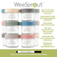 Load image into Gallery viewer, WeeSprout Glass Baby Food Storage Jars - 12 Set, 4 oz Baby Food Jars with Lids, Freezer Storage, Reusable Small Glass Baby Food Containers, Microwave &amp; Dishwasher Friendly, for Infants &amp; Babies
