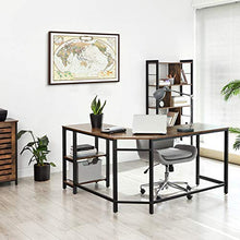 Load image into Gallery viewer, VASAGLE L-Shaped Computer Desk, Corner Desk, Office Study Workstation with Shelves for Home Office, Space-Saving, Easy to Assemble, Industrial, Rustic Brown and Black ULWD72X

