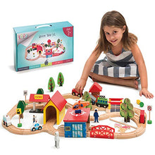 Load image into Gallery viewer, KipiPol Wooden Train Tracks Set for Kids, Toddler Boys and Girls 3, 4, 5 Years Old and Up - 69 Pieces – Premium Wood Construction Toys - Fits Thomas, Brio, IKEA, Imaginarium, Melissa and Doug
