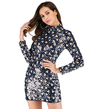 Load image into Gallery viewer, Long Sleeve Plaid Sequins Dress Women Party Clothes (Blue, L)
