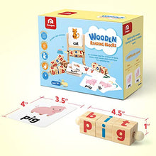 Load image into Gallery viewer, Coogam Wooden Reading Blocks Short Vowel Rods Spelling Games, Flash Cards Turning Rotating Letter Puzzle for Kids, Sight Words Montessori Spinning Alphabet Learning Toy for Preschool Boys Girls
