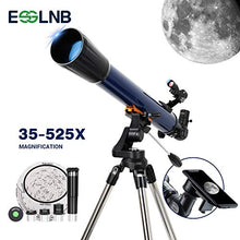 Load image into Gallery viewer, ESSLNB Telescope for Adults 700X70mm with K4/10/20 Eyepieces 525X Telescopes for Kids and Beginners Erect-Image Refractor Telescope with Stainless Steel Tripod Phone Mount and Red Dot Finderscope

