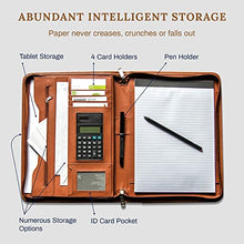 Load image into Gallery viewer, COSSINI Premium Business Portfolio with Zipper – Padfolio - Superior Business Impressions Begin with PU Vegan Leather, 10.1 Inch Tablet Sleeve, Smart Storage, Solar Calculator, Writing Pad - Tan

