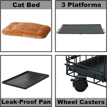 Load image into Gallery viewer, MidWest Cat Playpen / Cat Cage Includes 3 Adjustable Resting Platforms, Removable Leak-Proof Pan, Easy 2-Door Top / Bottom Access &amp; 4-locking Wheel Casters
