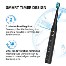 Load image into Gallery viewer, Electric Toothbrush - Dentist Recommended Smart Sonic Toothbrush with 5 Modes, 8 Dupont Brush Heads &amp; Travel Case Included, USB Fast Charging, Black
