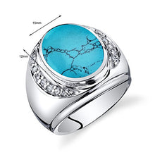 Load image into Gallery viewer, Mens Oval Cut Simulated Turquoise Godfather Ring Sterling Silver Size 10
