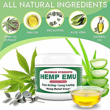 Load image into Gallery viewer, Hemp Emu Cream - Made In USA - Natural Hemp Cream Soothes Discomfort in Joints, Muscles, Back, Knees - Premium Hemp Oil Extract, Emu Oil, Menthol, Eucalyptus &amp; Natural Oils - 4oz

