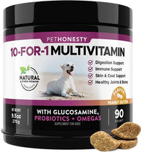 Load image into Gallery viewer, PetHonesty 10 in 1 Dog Multivitamin - Essential Dog Vitamins with Glucosamine Chondroitin, Probiotics and Omega Fish Oil for Dogs Overall Health - Vitamins for Joint Supplement Heart - (Peanut Butter)
