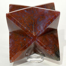 Load image into Gallery viewer, HC Set: 67mm 8 Point Red Purple Green Moss Agate Merkaba Star Natural Sparkling Mineral Polished Chalcedony Crystal Stone Star - India + One Polished Clear Quartz Cabochon
