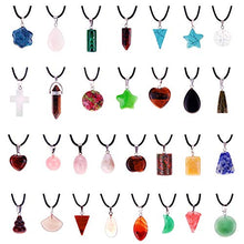 Load image into Gallery viewer, Mix Random 60pcs Natural Stone Pendants Charms Heart Jade Turquoise Quartz Chakra Stone Beads Necklace Jewelry Findings Gemstone with Leather Cord
