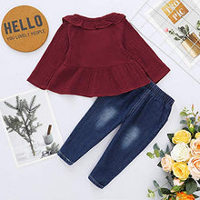 Load image into Gallery viewer, Baby Girl Outfits 6-9 Months Infant Baby Clothes Red Ruffle Sleeve Shirt Toddler Ripped Jeans Denim Pants Set 6-12 Months Girl Clothes
