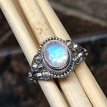 Load image into Gallery viewer, Natural Rainbow Moonstone 925 Solid Sterling Silver Engagement Ring Size 8.75, 9
