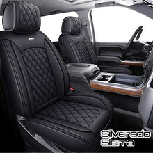 Load image into Gallery viewer, Aierxuan Seat Covers for Cars Full Set Chevy Chevrolet Silverado GMC Sierra Pickup 2007-2022 1500 2500HD 3500HD Crew Double Extended Cab Waterproof Leather Seat Protectors (Full Set, Black)

