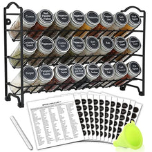 Load image into Gallery viewer, SWOMMOLY Spice Rack Organizer with 24 Empty Round Spice Jars, 396 Spice Labels with Chalk Marker and Funnel Complete Set, for Countertop, Cabinet or Wall Mount
