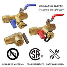Load image into Gallery viewer, Hourleey 3/4 Inch IPS Isolator Tankless Water Heater Service Valve Kit, with Pressure Relief Valve, Clean Brass
