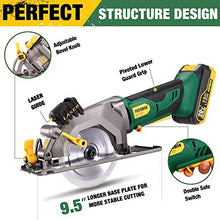 Load image into Gallery viewer, Circular Saw Cordless, POPOMAN 4-1/2" Mini Saw 20V, 1H Fast Charger, 9.5'' Base Plate, One Hand Control, 2.0Ah Battery, Laser Guide, Cutting Depth 1-11/16'' (90°), 1-3/8'' (0°-45°), Wood metal Cuts
