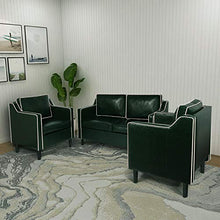 Load image into Gallery viewer, Mid Century Modern 3 Piece Sectional Sofa Set Couches for Living Room Faux Leather Armrest Office Couch Set Loveseat for Small Spaces, Home Furniture Green (Loveseat + 2 Single (3pcs), Green &amp; White)

