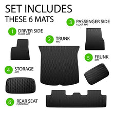 Load image into Gallery viewer, HEA #1 Tesla Model Y Floor Mats 2021 2022 21 22 All Weather Waterproof Modern Honeycomb Rubber - Black Interior Trunk Frunk Storage
