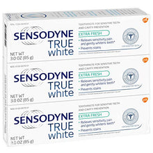 Load image into Gallery viewer, Sensodyne True White Sensitive Teeth Whitening Toothpaste for Stained Teeth, Cavity Prevention and Sensitive Teeth Treatment, Extra Fresh - 3 Ounces (Pack of 3)
