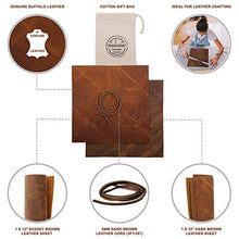 Load image into Gallery viewer, Real Leather Fabric Leather Sheets for Leather Earrings, Leather Wallet &amp; Crafts – Genuine Full Grain Buffalo Leather, Not Faux Leather Sheets – Dark &amp; Russet Brown (2 Sheets + Leather Cord)
