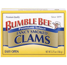 Load image into Gallery viewer, Bumble Bee Premium Select Smoked Clams, 3.75 Ounce Cans (Case of 12), Oysters Canned, High Protein, Keto Food and Keto Snacks, Gluten Free, Canned Food (Packaging May Vary)
