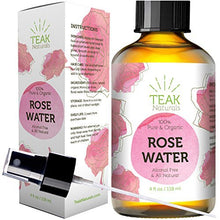 Load image into Gallery viewer, Rose Water Toner by Teak Naturals, 100% Organic Natural Moroccan Rosewater (Chemical Free) 4 oz
