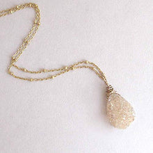 Load image into Gallery viewer, Peach Champagne Druzy Quartz Gemstone Geode Pendant Necklace 14k Gold Filled 18 inch Chain
