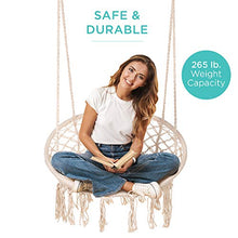 Load image into Gallery viewer, Best Choice Products Handwoven Cotton Macramé Hammock Hanging Chair Swing for Indoor &amp; Outdoor Use w/Backrest, Fringe Tassels, 265 Pound Capacity - Beige
