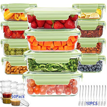 Load image into Gallery viewer, Glass Food Storage Containers Set, 62 Pack Storage Containers with Lids &amp; BPA-free Disposable Plastic Portion Cups, Leak Proof Glass Meal Prep Containers, Airtight Bento Lunch Box with 10 Fruit Forks
