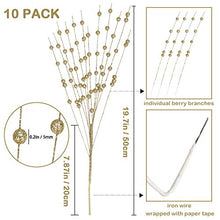 Load image into Gallery viewer, Greentime 10 Pack Golden Artificial Glitter Berry Stem Ornaments 19.7 Inches Fake Christmas Picks Decorative Glitter Sticks for Christmas Tree DIY Wreath Crafts Gift Fireplace Holiday Home Decor

