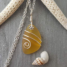 Load image into Gallery viewer, Handmade in Hawaii, Wire Wrapped Yellow Topaz"November Birthstone Color" sea glass necklace, (Hawaii Gift Wrapped, Customizable Gift Message)

