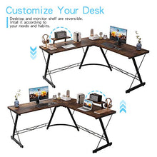 Load image into Gallery viewer, Corner Side L Shaped Table, Home Office Computer Desk with Small Desktop Shelf, Study Writing Desk with Round Fillet Edge, Desks for SOHO, Gaming Workstation with Monitor Stand (Rustic Brown)
