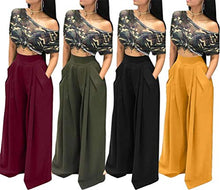 Load image into Gallery viewer, LROSEY Women's Stretchy Solid Color High Waisted Wide Leg Palazzo Pants with Pockets Green
